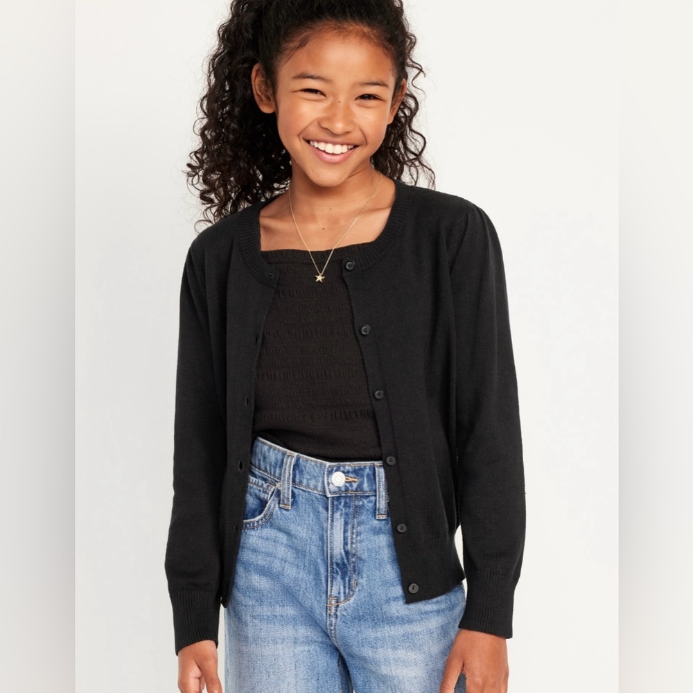 Girls Old Navy size XL (12) Cotton Button Up School Sweater Navy Black Cardigan